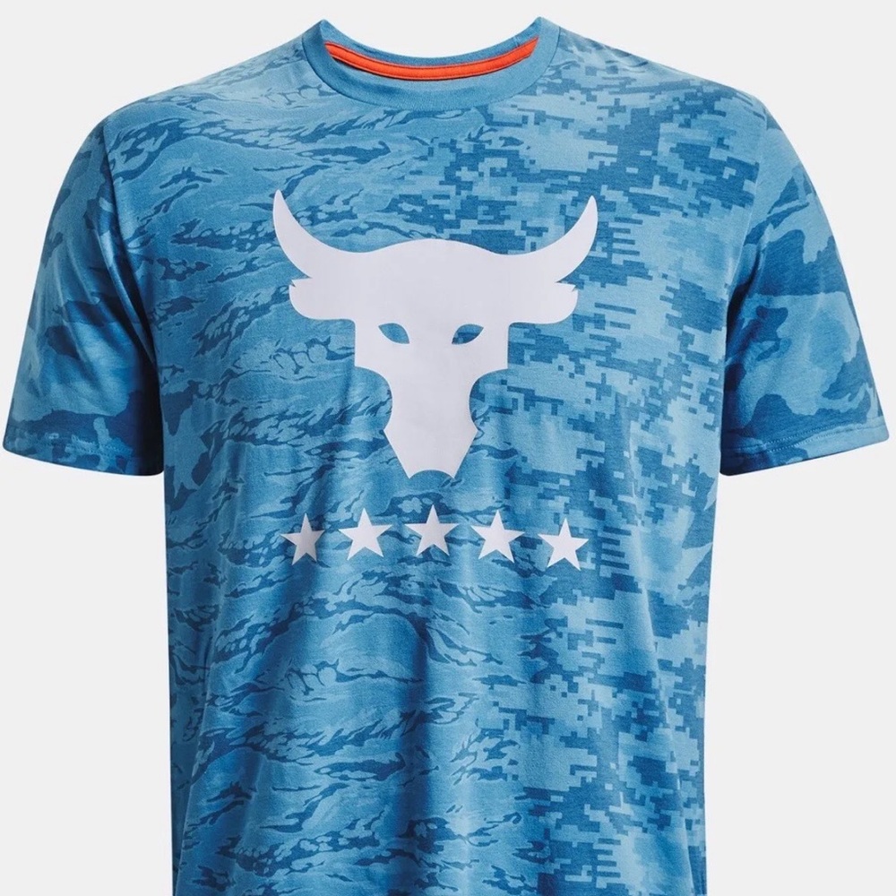 Under Armor Project Rock Veterans Day Camo Tee Shirt Teal Blue